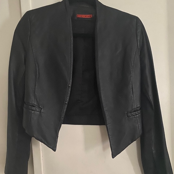 Alice + Olivia black Collarless Leather Blazer Size Small